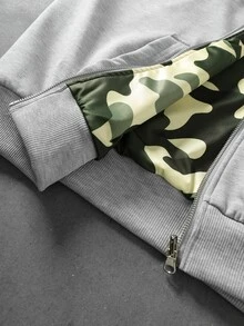 ROMWE MEN Street Life Hoodie Pria dengan Kantong Resleting, Kasual, Serbaguna untuk Pemakaian Sehari-hari - Light Grey - View 6