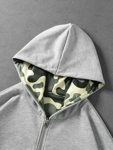 ROMWE MEN Street Life Hoodie Pria dengan Kantong Resleting, Kasual, Serbaguna untuk Pemakaian Sehari-hari - Light Grey - View 3