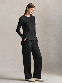 Activina Women's Zipper-Half Sports Long Sleeve Top Pants Set Gym Workout Minimalist Modest Basic Loose-Fitting Athletic Running Active Black Autumn - Black - View 8