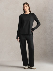 Activina Women's Zipper-Half Sports Long Sleeve Top Pants Set Gym Workout Minimalist Modest Basic Loose-Fitting Athletic Running Active Black Autumn - Black - View 4