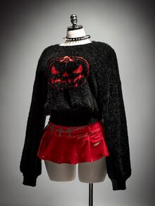 SHEIN ICON Plus Size Halloween Pumpkin Print Sweater Winter - Black - View 4