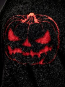 SHEIN ICON Plus Size Halloween Pumpkin Print Sweater Winter - Black - View 5