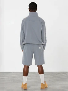 FORM&CHAOS Men's Fall Light Grey Casual Streetwear Baggy Sports Zip-Up Jacket And Loose Shorts Set Beach Vacation - Light Grey - View 2