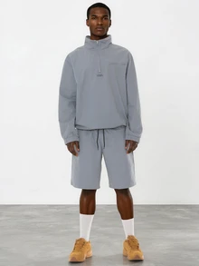 FORM&CHAOS Men's Fall Light Grey Casual Streetwear Baggy Sports Zip-Up Jacket And Loose Shorts Set Beach Vacation - Light Grey - View 3