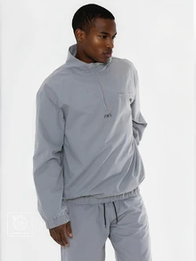 FORM&CHAOS Men's Fall Light Grey Casual Streetwear Baggy Sports Zip-Up Jacket And Loose Shorts Set Beach Vacation - Light Grey - View 5