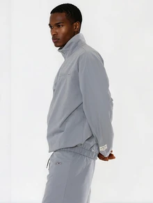 FORM&CHAOS Men's Fall Light Grey Casual Streetwear Baggy Sports Zip-Up Jacket And Loose Shorts Set Beach Vacation - Light Grey - View 6