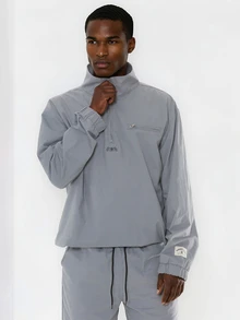 FORM&CHAOS Men's Fall Light Grey Casual Streetwear Baggy Sports Zip-Up Jacket And Loose Shorts Set Beach Vacation - Light Grey - View 1