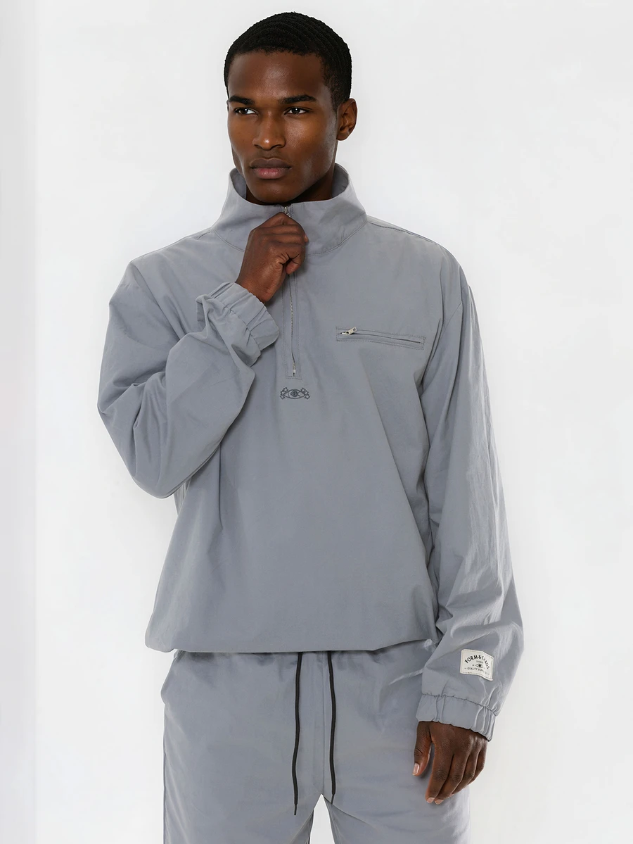 FORM&CHAOS Men's Fall Light Grey Casual Streetwear Baggy Sports Zip-Up Jacket And Loose Shorts Set Beach Vacation - Light Grey - View 1