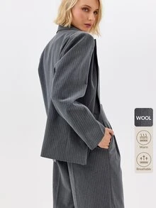 KÆRIA Hus Relaxed Single Breasted Blazer - Compact Tailoring - Charcoal Pinstripe - Elegant, Luxury - Dark Grey - View 8
