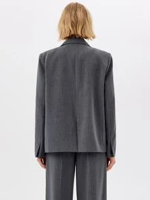 KÆRIA Hus Relaxed Single Breasted Blazer - Compact Tailoring - Charcoal Pinstripe - Elegant, Luxury - Dark Grey - View 2
