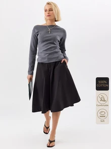 KÆRIA Hus Inverted Box Pleat Midi Skirt - Premium Cotton - Black - Elegant, Casual, Luxury, Modern, Workwear - Black - View 8