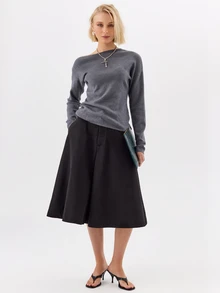 KÆRIA Hus Inverted Box Pleat Midi Skirt - Premium Cotton - Black - Elegant, Casual, Luxury, Modern, Workwear - Black - View 4