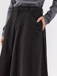 KÆRIA Hus Inverted Box Pleat Midi Skirt - Premium Cotton - Black - Elegant, Casual, Luxury, Modern, Workwear - Black - View 6