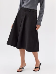 KÆRIA Hus Inverted Box Pleat Midi Skirt - Premium Cotton - Black - Elegant, Casual, Luxury, Modern, Workwear - Black - View 5