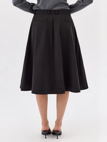 KÆRIA Hus Inverted Box Pleat Midi Skirt - Premium Cotton - Black - Elegant, Casual, Luxury, Modern, Workwear - Black - View 2