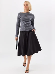 KÆRIA Hus Inverted Box Pleat Midi Skirt - Premium Cotton - Black - Elegant, Casual, Luxury, Modern, Workwear - Black - View 9
