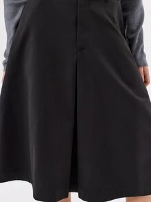 KÆRIA Hus Inverted Box Pleat Midi Skirt - Premium Cotton - Black - Elegant, Casual, Luxury, Modern, Workwear - Black - View 7