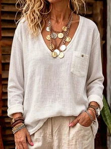 Breezaya Women's Casual Versatile Solid Color Long Sleeve T-Shirt - White - View 6