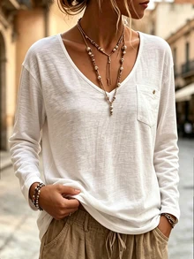 Breezaya Women's Casual Versatile Solid Color Long Sleeve T-Shirt - White - View 4