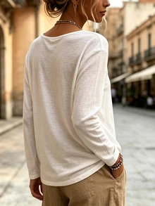 Breezaya Women's Casual Versatile Solid Color Long Sleeve T-Shirt - White - View 5