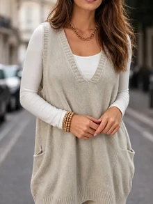 Balvessa Women's Solid Color Casual Versatile Everyday Knit Top - Grey - View 3