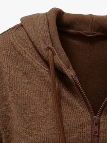 Sundraya Hooded Zip-Up Crop Top 2026071303#Blended Faux Rabbit Fur Thermal Lined Color 01#Luxurious - Brown - View 4