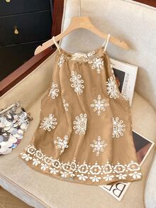 SHEIN Women Geometric Print Spaghetti Strap Tank Top, Casual For Summer - Brown - View 4