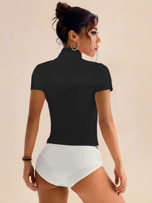 SHEIN Rhythm Era Plus Size Dopamine Black Raglan Short Sleeve Zip-Up Jacket Sports Gym Summer - Black - View 9