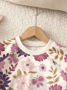 女童花卉印花長袖衛衣與純色長褲套裝 - 彩色 - 查看 6