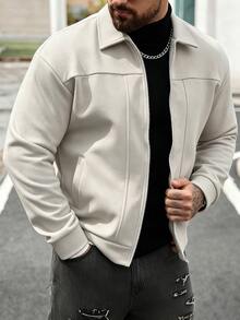 Manfinity CasualCool 男士純色拉鍊休閒百搭長袖夾克 - 灰色 - 查看 3