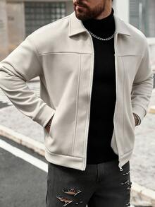 Manfinity CasualCool 男士純色拉鍊休閒百搭長袖夾克 - 灰色 - 查看 4