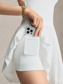 Activina 女款純色露背交叉式運動連身裙附短褲，網球健身日常穿著時尚休閒外出白色高爾夫百褶裙 - 白色 - 查看 8