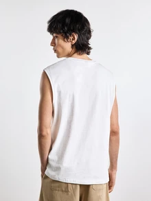 Merionis Men's High-Quality Thick 100% Cotton Summer Casual Basic Versatile Solid Color Tank Top City Break Evening Holiday Office Party White - White - View 2
