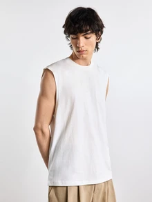 Merionis Men's High-Quality Thick 100% Cotton Summer Casual Basic Versatile Solid Color Tank Top City Break Evening Holiday Office Party White - White - View 6