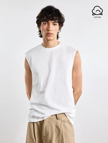Merionis Men's High-Quality Thick 100% Cotton Summer Casual Basic Versatile Solid Color Tank Top City Break Evening Holiday Office Party White - White - View 7
