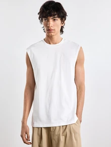 Merionis Men's High-Quality Thick 100% Cotton Summer Casual Basic Versatile Solid Color Tank Top City Break Evening Holiday Office Party White - White - View 5