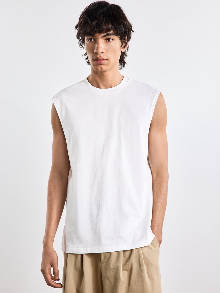 Merionis Men's High-Quality Thick 100% Cotton Summer Casual Basic Versatile Solid Color Tank Top City Break Evening Holiday Office Party White - White - View 5