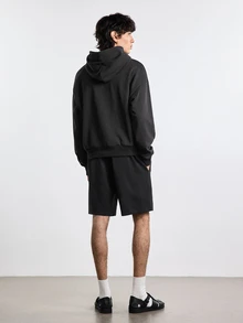 Merionis Men's Loose Casual Minimalist All-Cotton Black Short Hoodie, High-Quality Store Style - Black - View 6