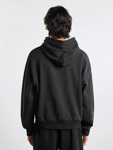 Merionis Men's Loose Casual Minimalist All-Cotton Black Short Hoodie, High-Quality Store Style - Black - View 2