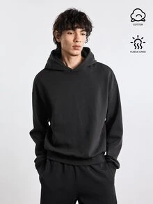 Merionis Men's Loose Casual Minimalist All-Cotton Black Short Hoodie, High-Quality Store Style - Black - View 7
