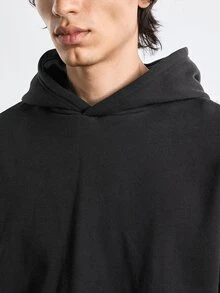 Merionis Men's Loose Casual Minimalist All-Cotton Black Short Hoodie, High-Quality Store Style - Black - View 5