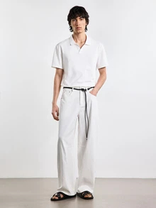 Merionis Men's High Cotton Content Solid Color Versatile Short Sleeve Polo Shirt For Business Birthday Graduation And Office White Summer Casual Basic - White - View 5