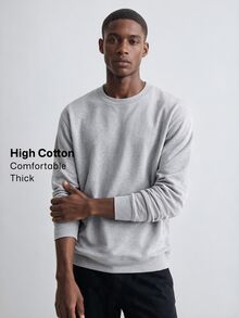 Merionis Men's High Cotton Casual Basic  Versatile Solid Color Crew Neck Long Sleeve Pullover Sweatshirt Back-To-School Birthday Graduation Office Light Grey - Light Grey - View 2