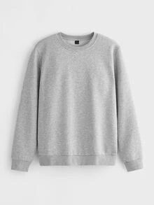 Merionis Men's High Cotton Casual Basic  Versatile Solid Color Crew Neck Long Sleeve Pullover Sweatshirt Back-To-School Birthday Graduation Office Light Grey - Light Grey - View 4