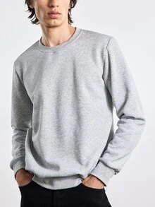 Merionis Men's High Cotton Casual Basic  Versatile Solid Color Crew Neck Long Sleeve Pullover Sweatshirt Back-To-School Birthday Graduation Office Light Grey - Light Grey - View 9