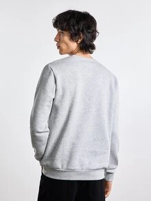Merionis Men's High Cotton Casual Basic  Versatile Solid Color Crew Neck Long Sleeve Pullover Sweatshirt Back-To-School Birthday Graduation Office Light Grey - Light Grey - View 3