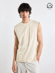 Merionis 男士極簡百搭純色圓領背心，適合運動與日常穿著 - 卡其色 - 查看 8