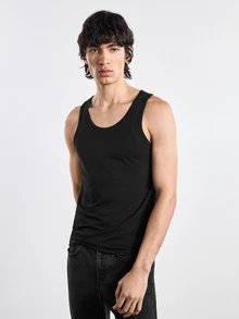 Merionis Men's Minimalist Casual Modest  Basic Old Money High Elasticity Soft And Comfortable Versatile Solid Color Tank Top Sports And Daily Wear - Black - View 7