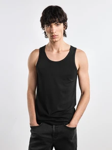 Merionis Men's Minimalist Casual Modest  Basic Old Money High Elasticity Soft And Comfortable Versatile Solid Color Tank Top Sports And Daily Wear - Black - View 6