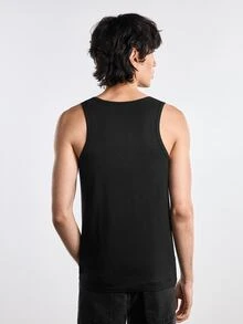 Merionis Men's Minimalist Casual Modest  Basic Old Money High Elasticity Soft And Comfortable Versatile Solid Color Tank Top Sports And Daily Wear - Black - View 3